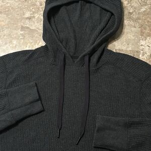 Rag & Bone Hoodie Mens Medium Black Thermal Waffle Knit Textured Long Sleeve